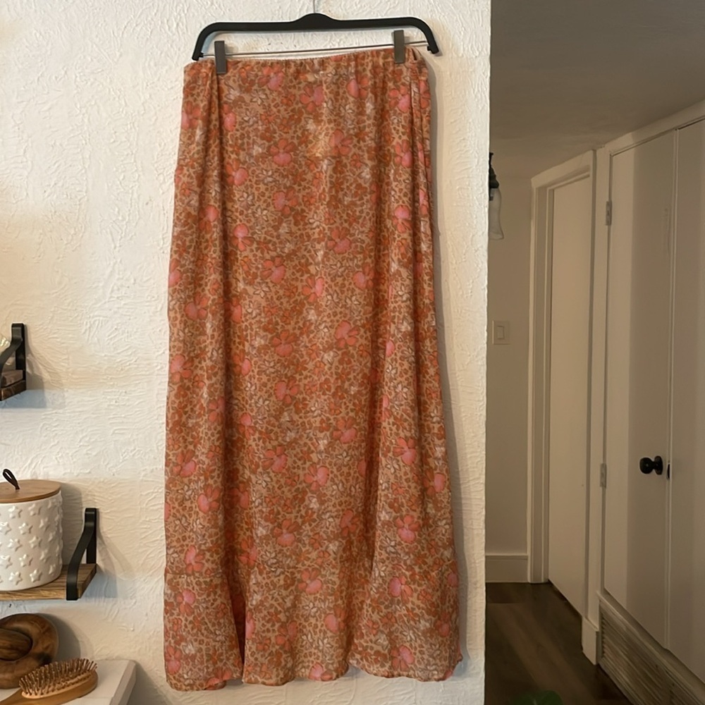 NWT Free People Pink and Orange Floral Midi Skirt Size Medium - Picture 5 of 7
